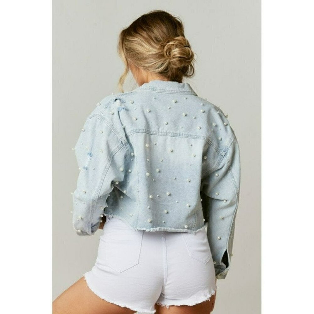 One in a Million Denim and Pearls Jacket - Picture 7 of 10